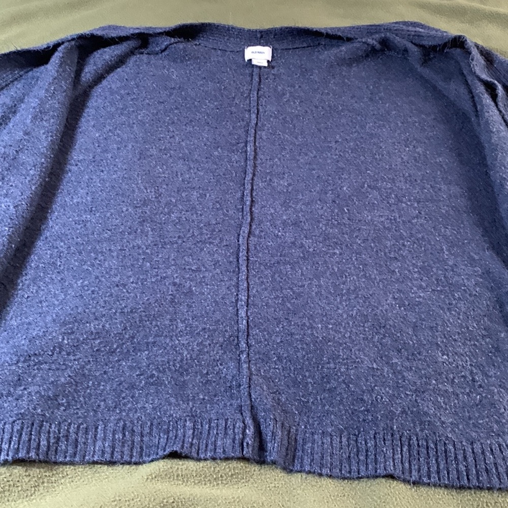 Old Navy blue fuzzy sweater. Drop shoulder. Open front. Size Large - Picture 7 of 8